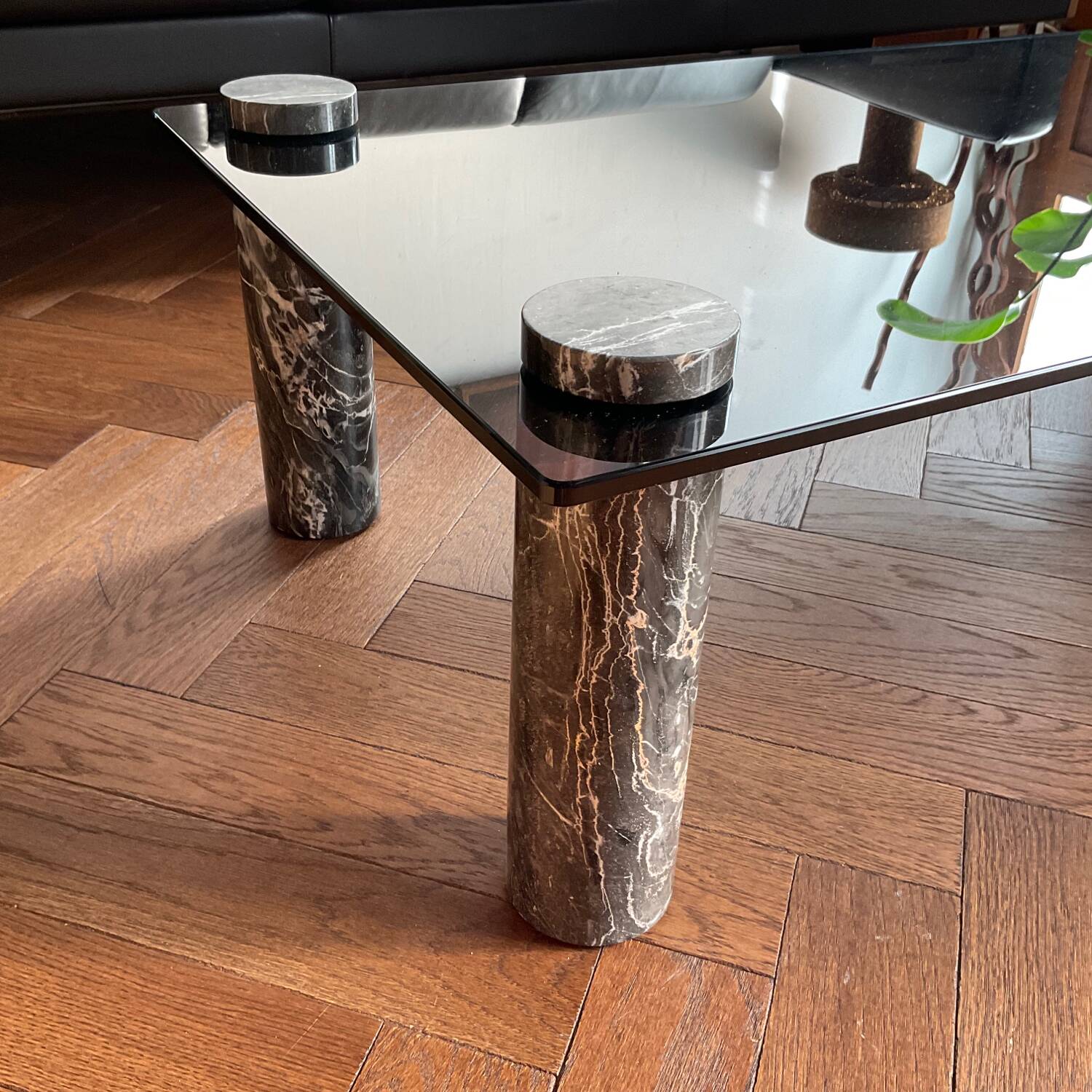 Vintage 70s marble and smoked glass coffee table