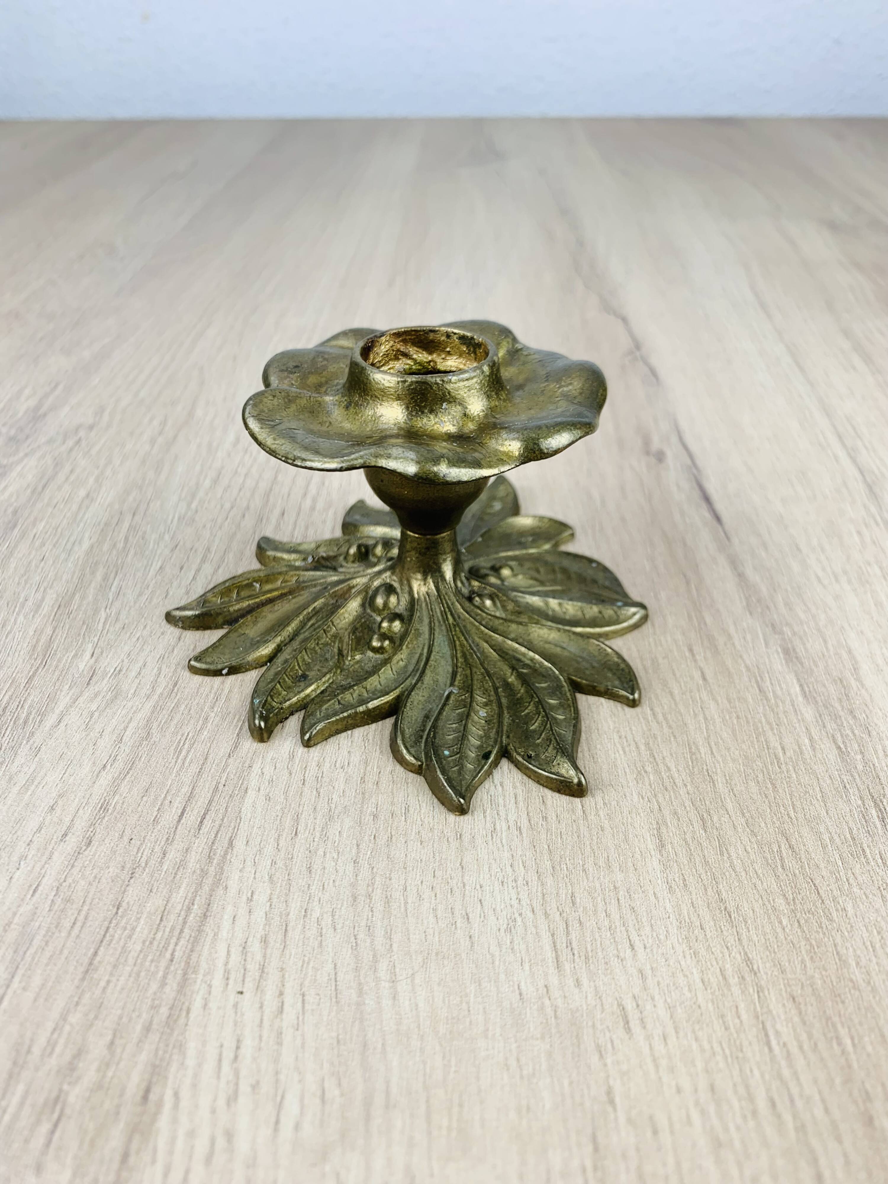 Golden brass flower candlestick, vintage