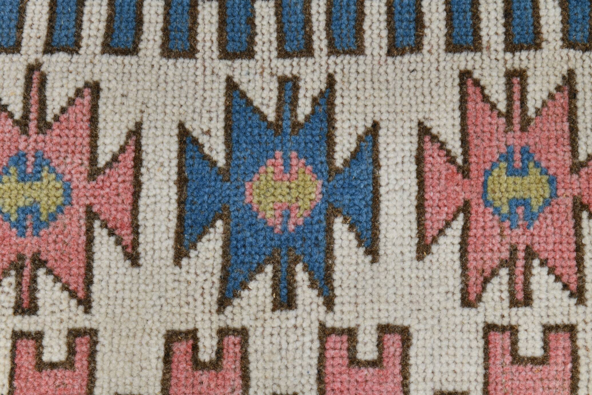 5x6 Blue & Pink Vintage Rug, Handmade Wool Turkish Rug, 141x184Cm