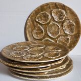 Six oyster plates earthenware with matte enamel, 50s