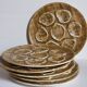 Six oyster plates earthenware with matte enamel, 50s