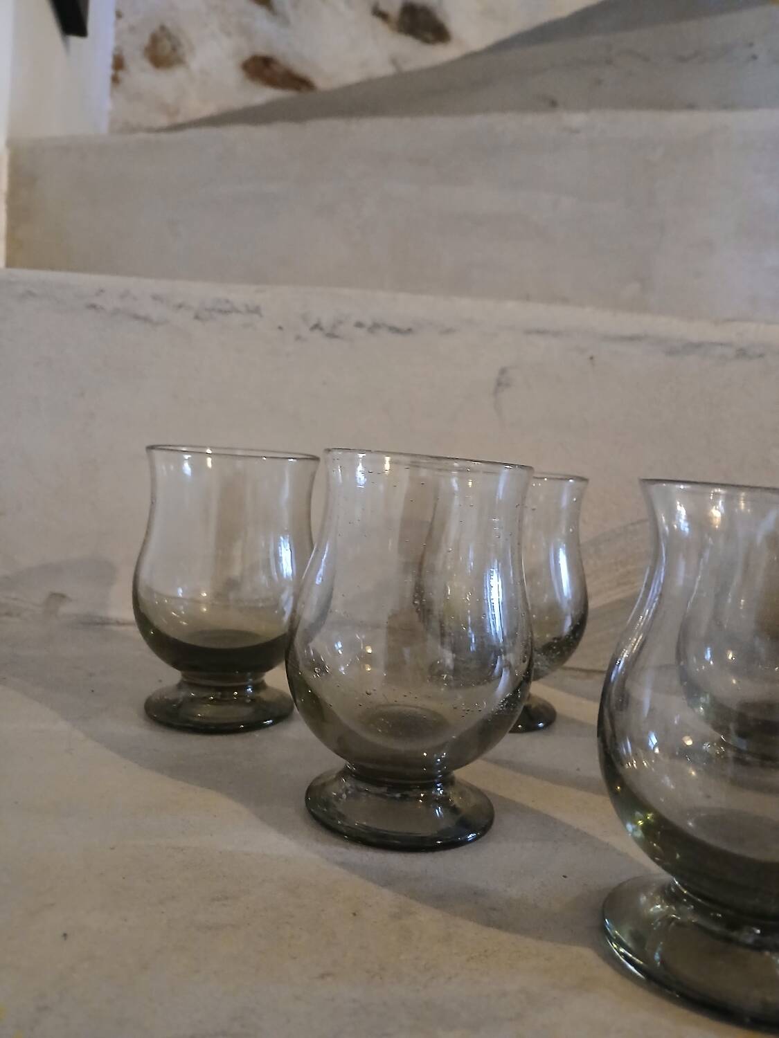 6 old smoked glasses with bubbles