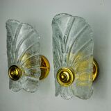 Pair of frosted leaf sconces, murano glass, italy, 1970