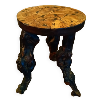 Brutalist tripod stool made from vine stock
