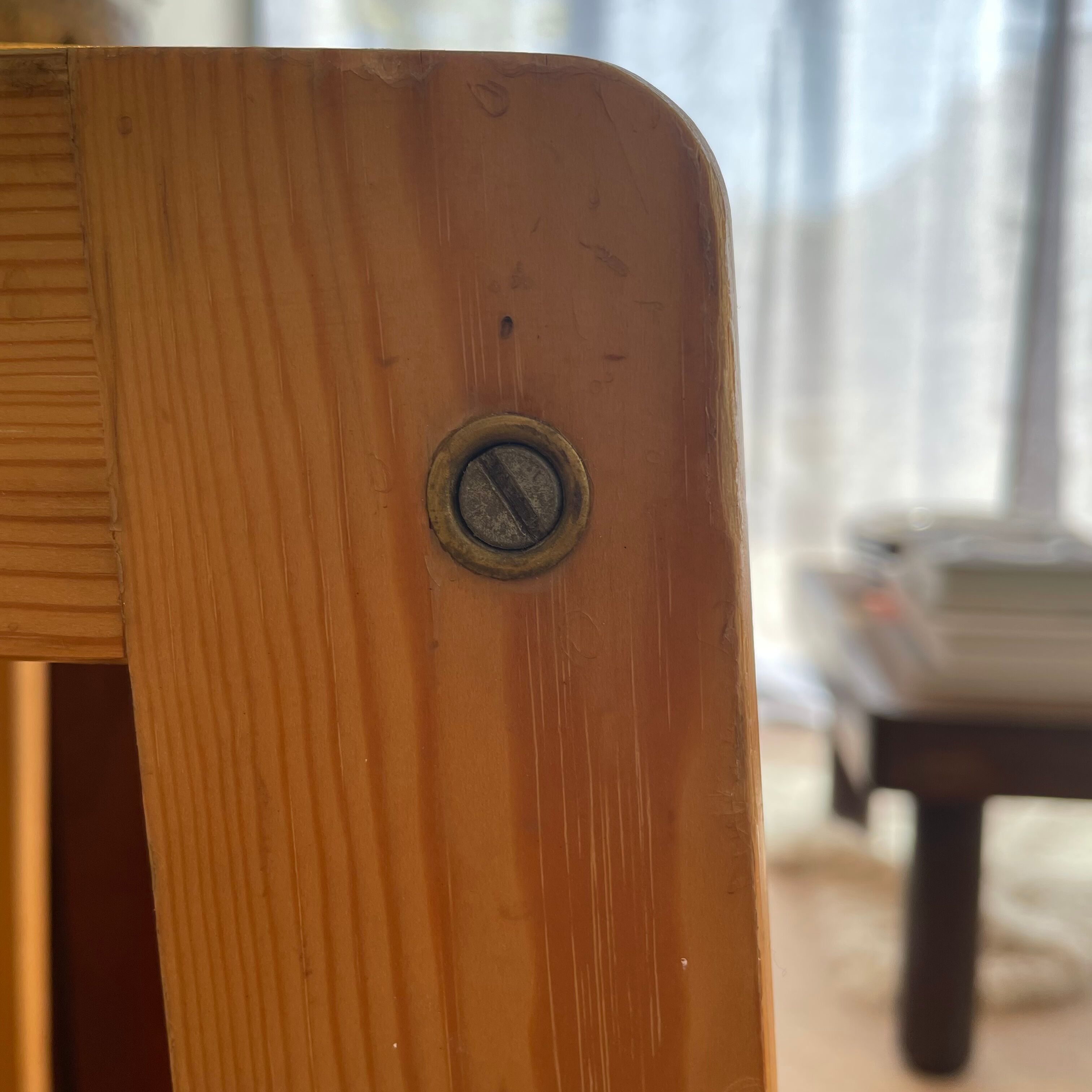 Pine and leather stool Eastern Europe