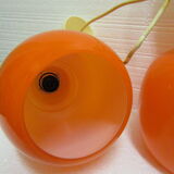 Pair vintage orange hanging lamps