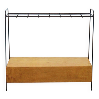 Vintage wood and lacquered metal storage unit.