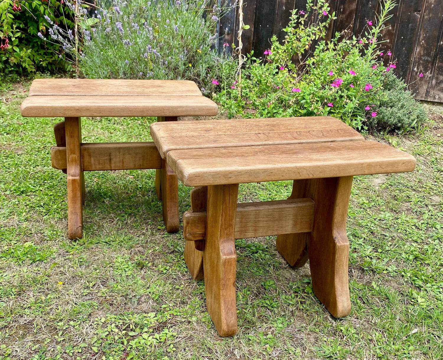 Pair of handcrafted solid elm benches