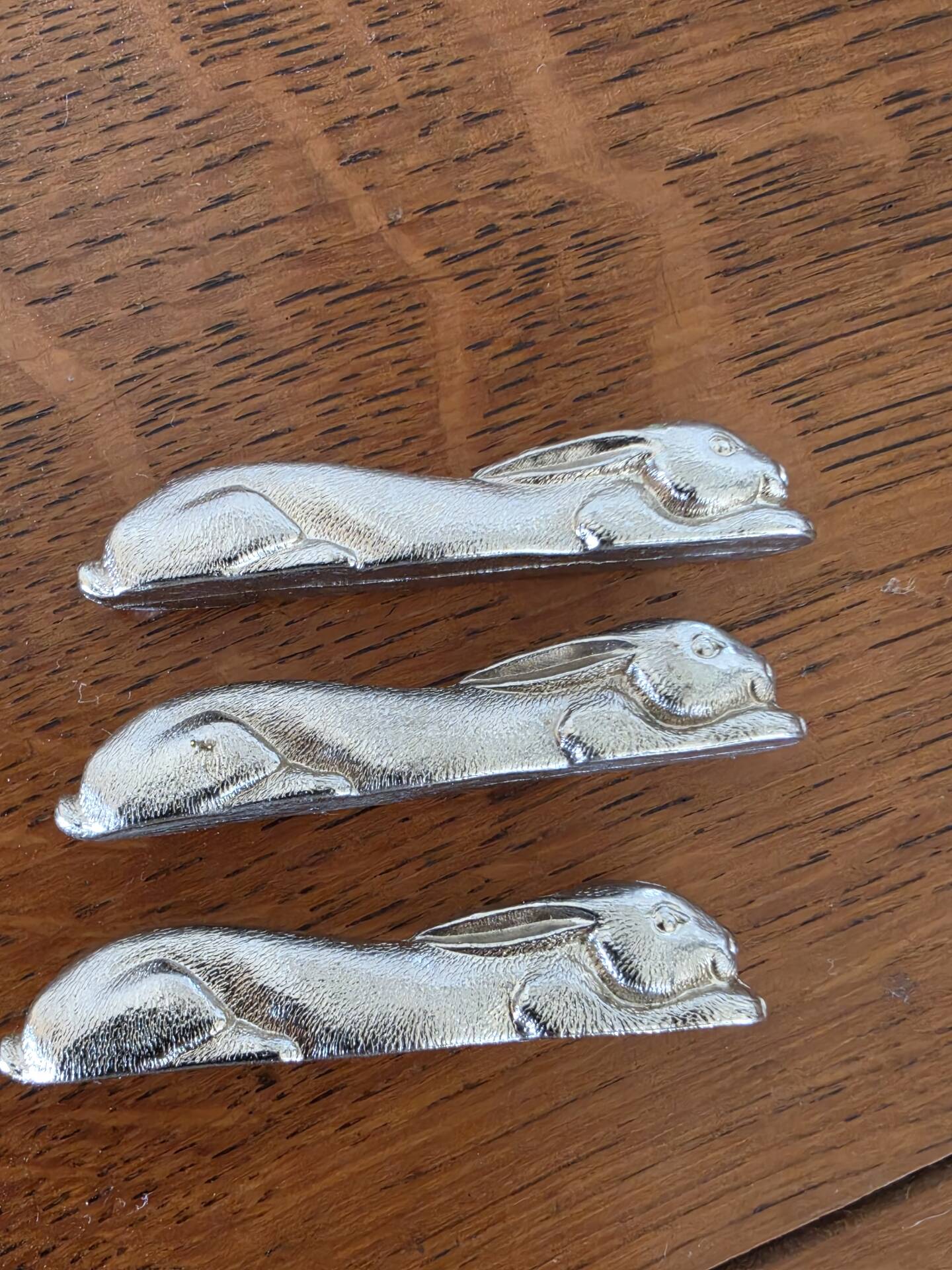 set of 3 silver hare knife rests vintage tableware