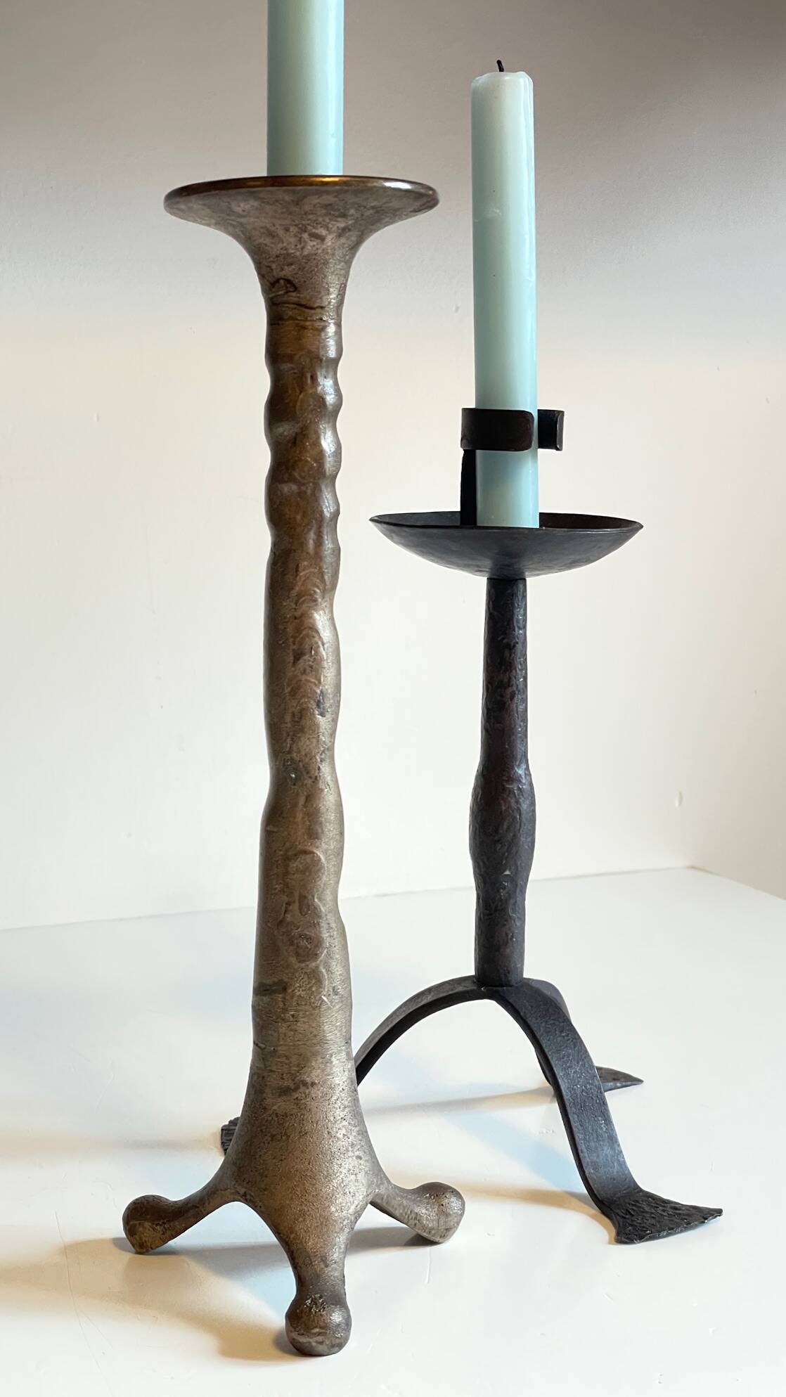 Pair of Brutalist Vintage Steel Candlesticks