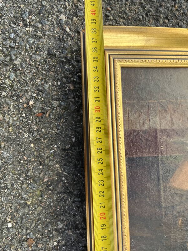 Tableau ancien - Huile sur toile ''Le jeune fumeur'' - Signé - Cadre doré XIX