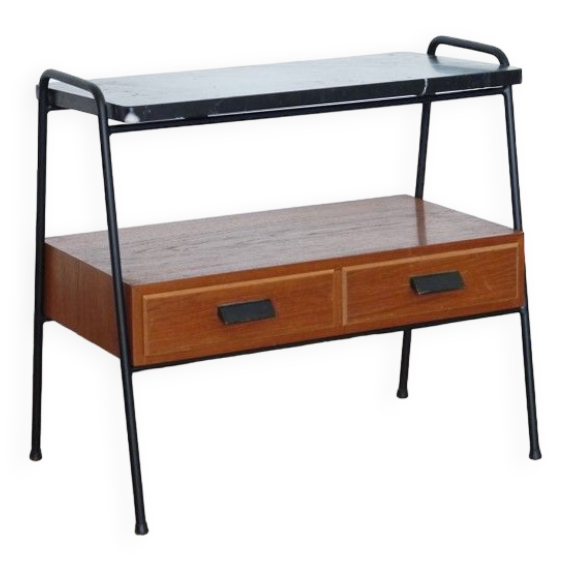 Console vintage scandinave en teck et marbre 1960