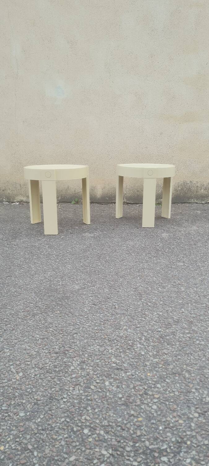 Pair of white plastic bedside tables design Made in Holland space age 1970