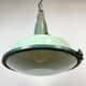Industrial soviet green enamel pendant light with glass cover, 1960s