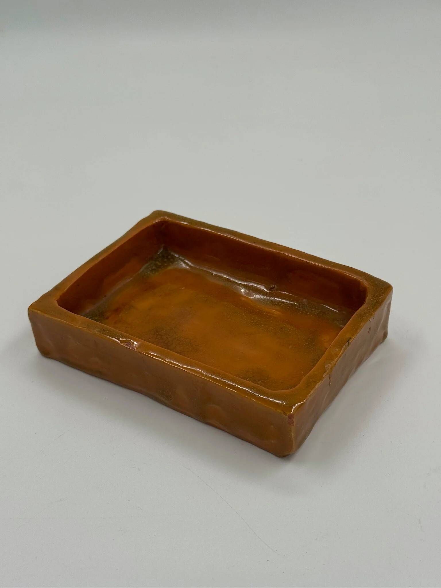 Vide-poche vintage en céramique émaillée ambrée