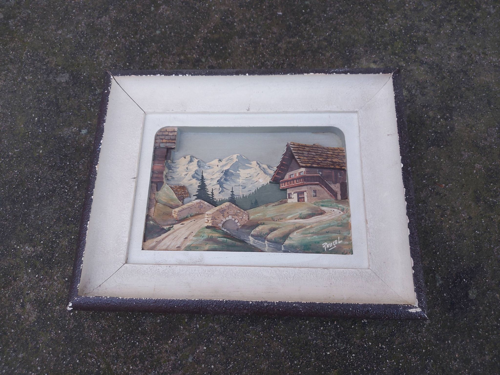 Carved wood painting, chalet decor by f raugel (popular art)