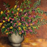 Oil on canvas by M. Bouny 20th century still life with flowers