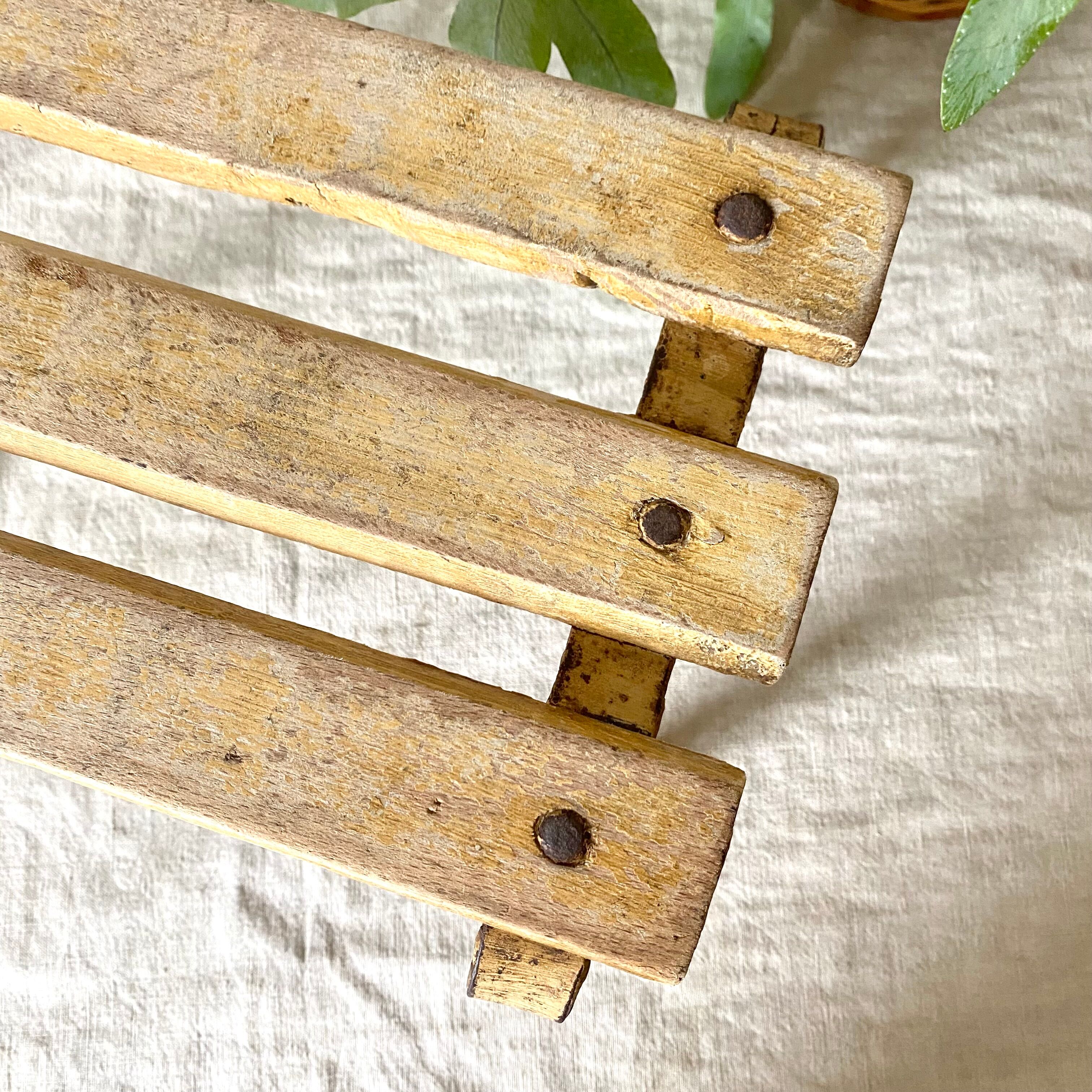 Low stool, wooden and metal plant holder