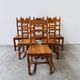 Set of 6 vintage solid oak high-back dining chairs – rustic European / Spanish revival