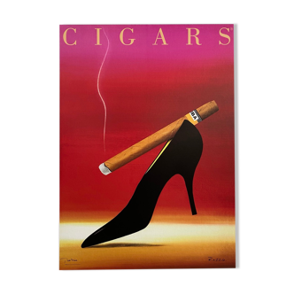 Affiche Razzia cigars On linen signé par l'artiste entoilé