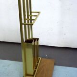 Portemanteau en laiton et bois du milieu du siècle. Italie années 1970