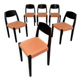 Lot of 6 blackened wooden chairs with French design fabric from the 1970s Self.