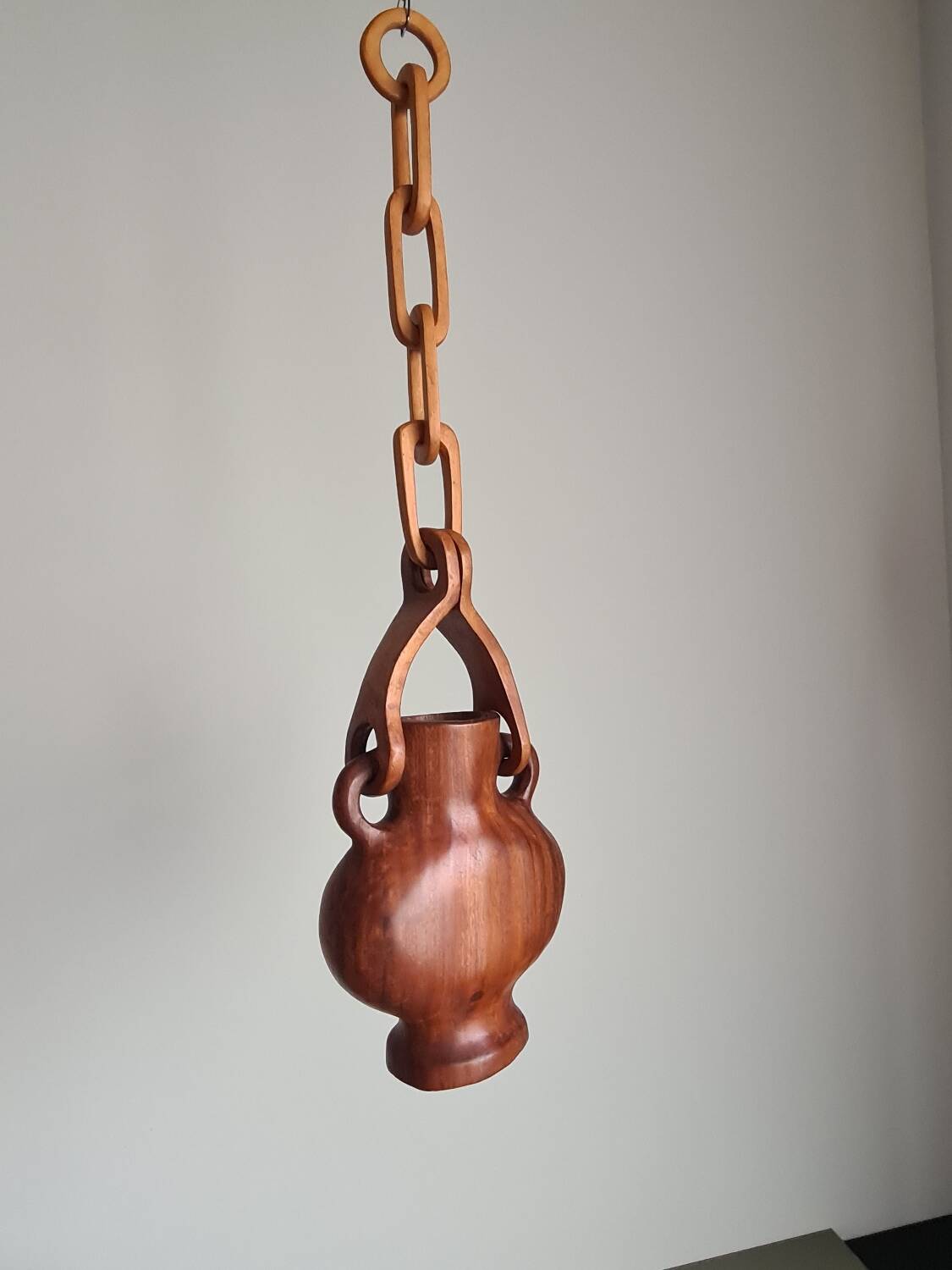 Hanging vase in solid wood carved / handcrafted / 1960
