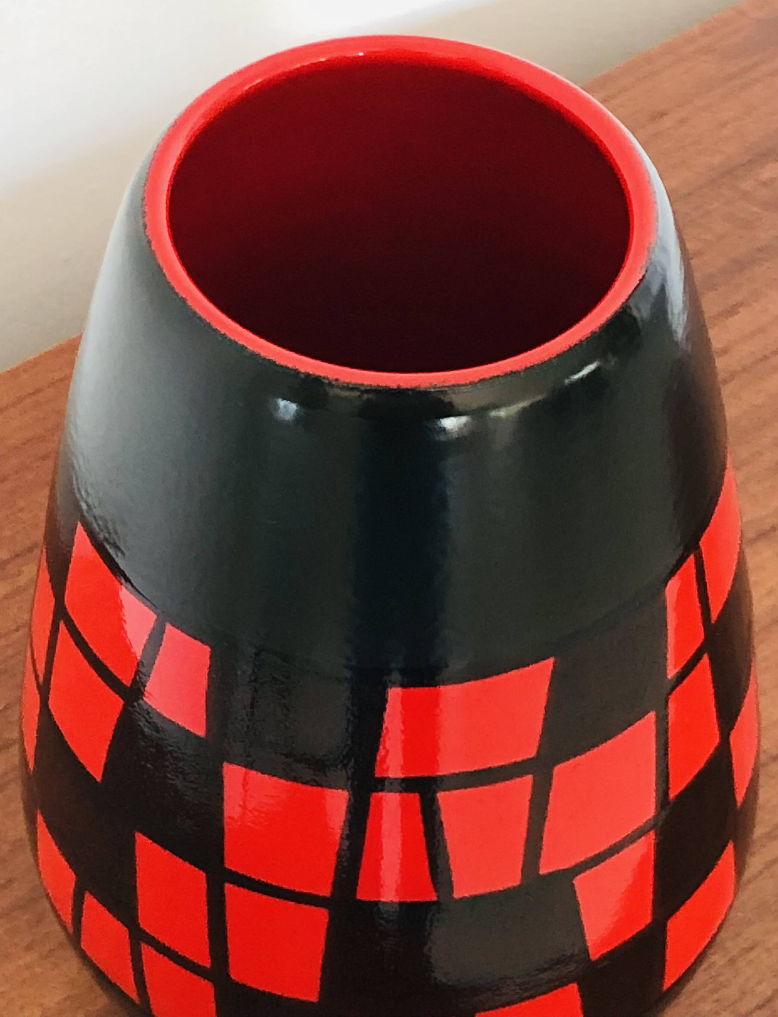 Piriform vase in red and black ceramic by Elchinger, France 1960s