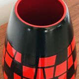 Piriform vase in red and black ceramic by Elchinger, France 1960s