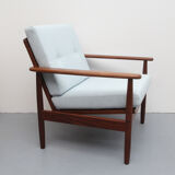 1960s teak armchair new cushions in grey-blue