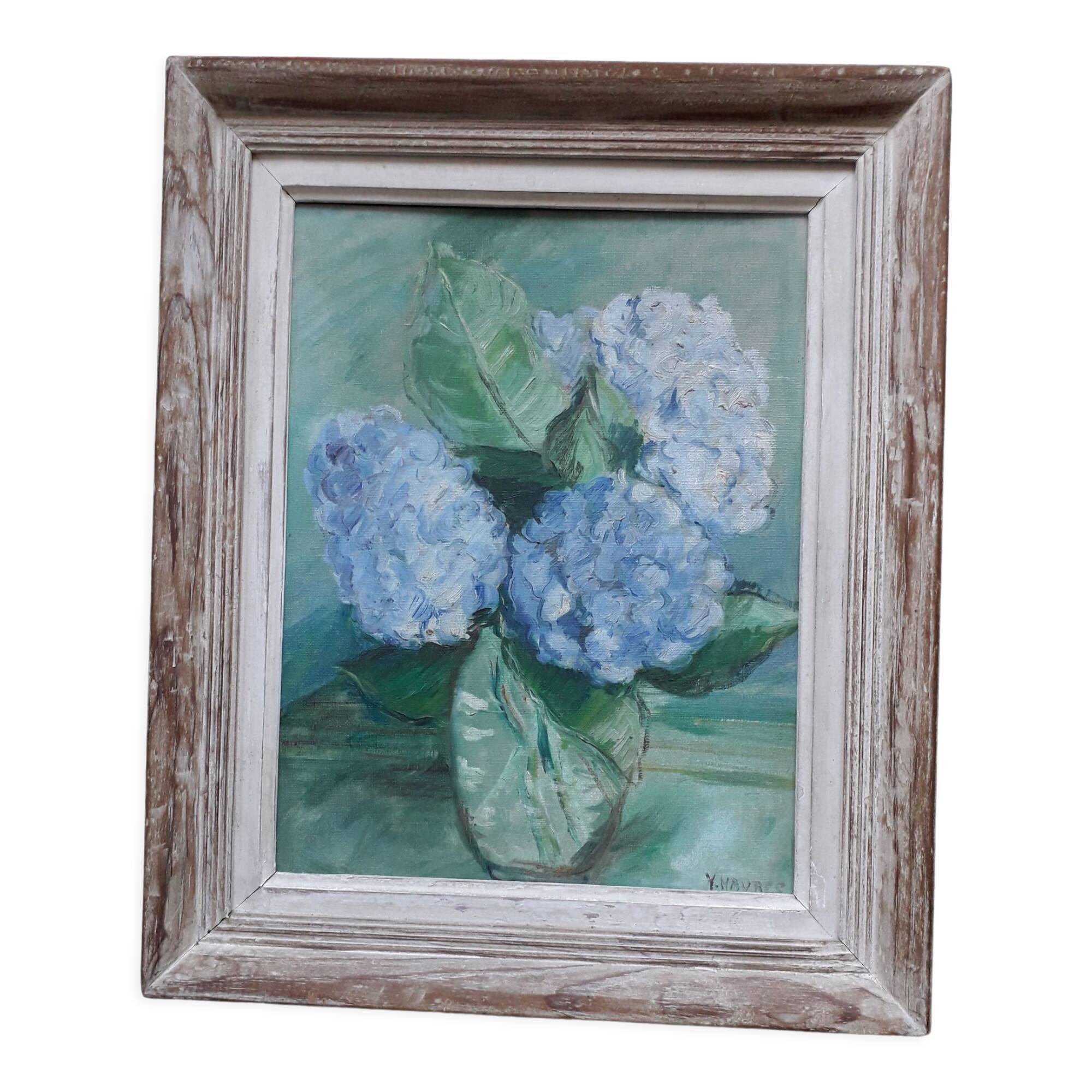 Old oil painting depicting a bouquet of flowers