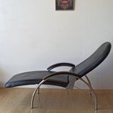 Chromed leather armchair, chaise longue from the 1970s.