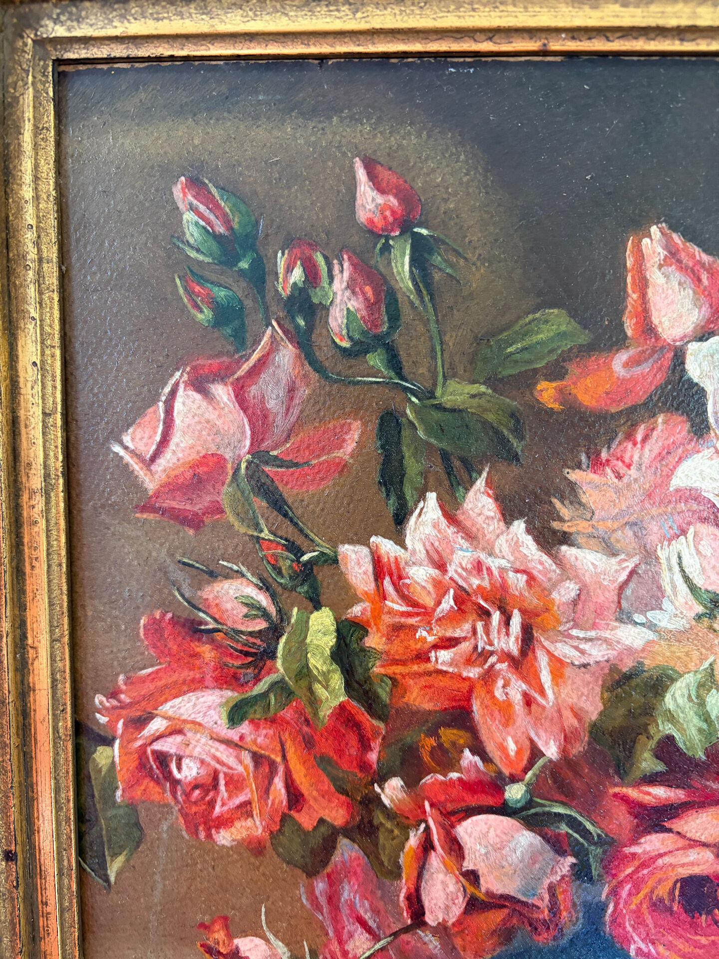 Bouquet of roses, oil on framed panel