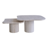 Athena irregular nesting coffee tables in porous natural travertine