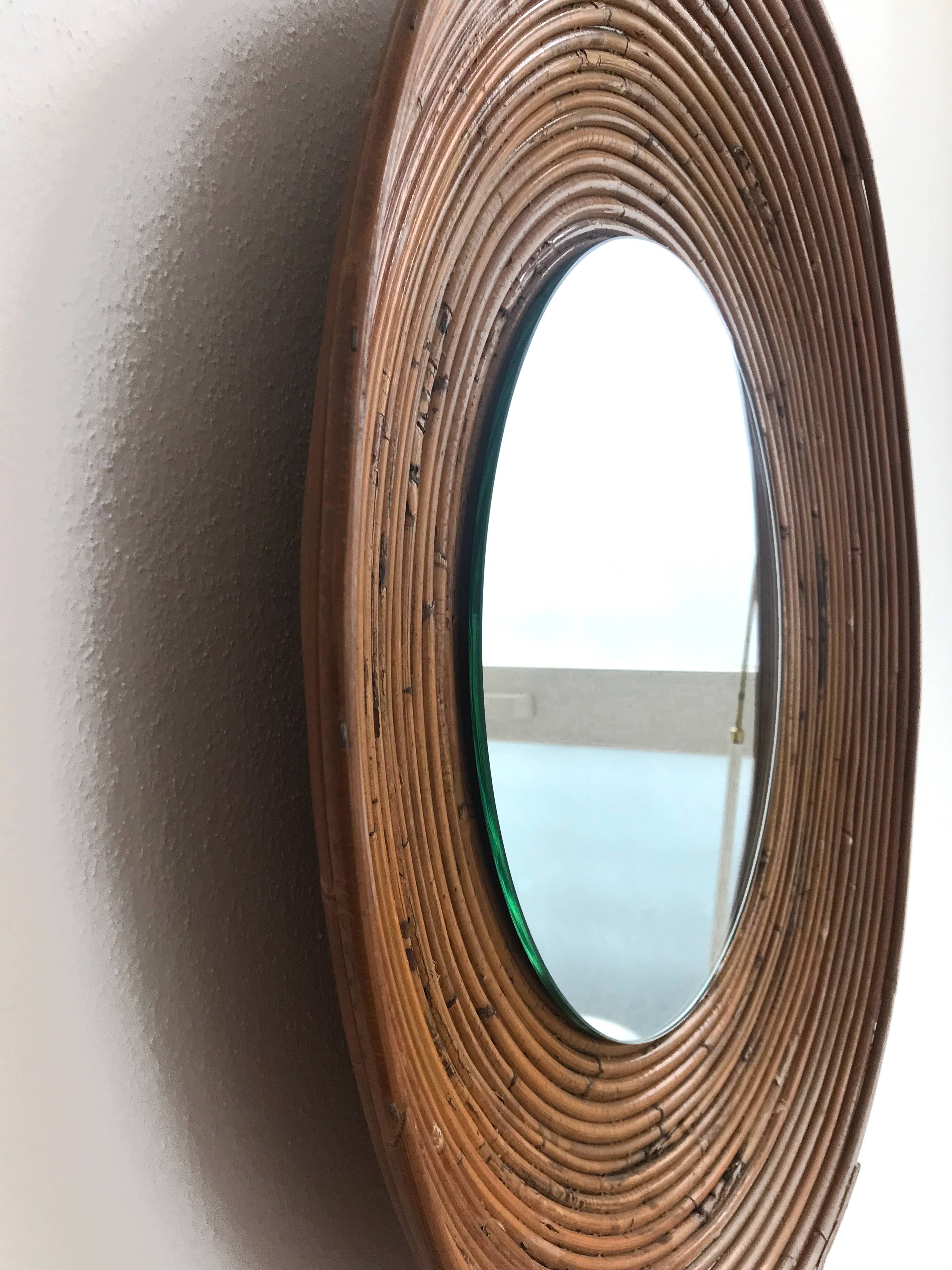 Italian rattan bamboo wall mirror, 1960s, 65 cm