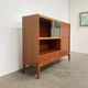 High vintage wooden sideboard with display cabinet and bar - Scandinavian style