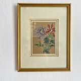 Painting on silk flowers gilded frame