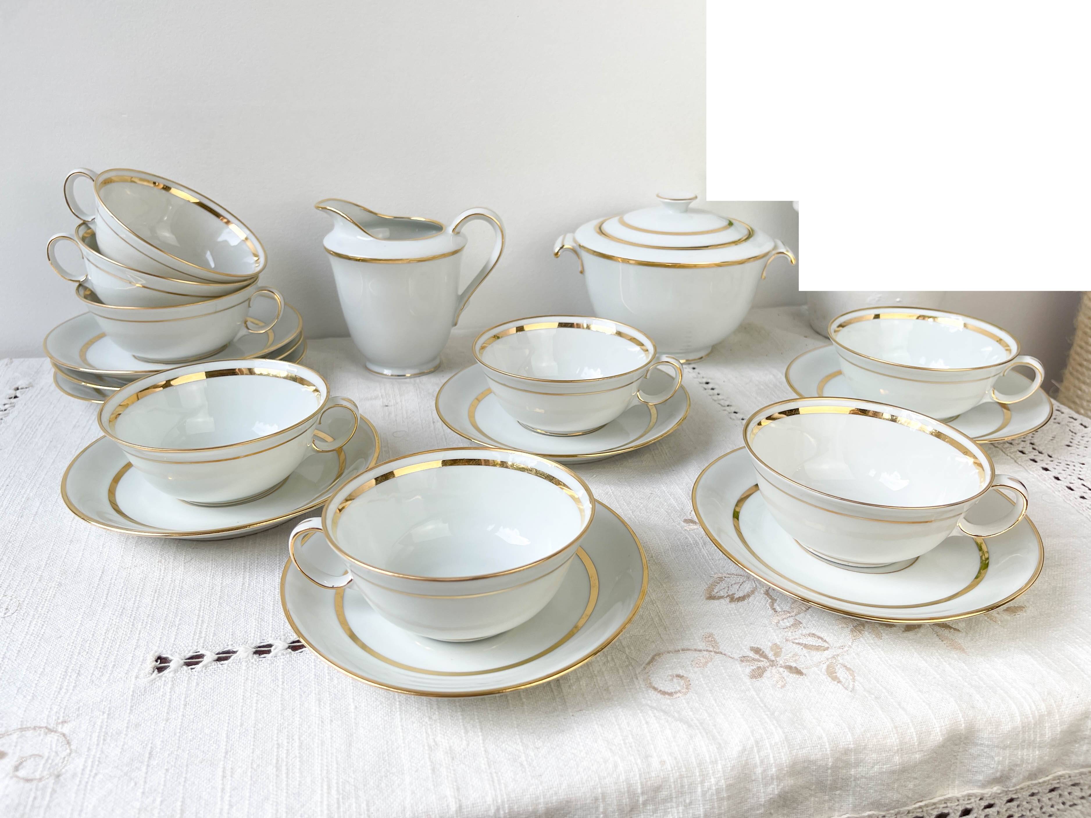 Vintage Bernardaud & Cie Limoges France porcelain tea/coffee set in white and gold