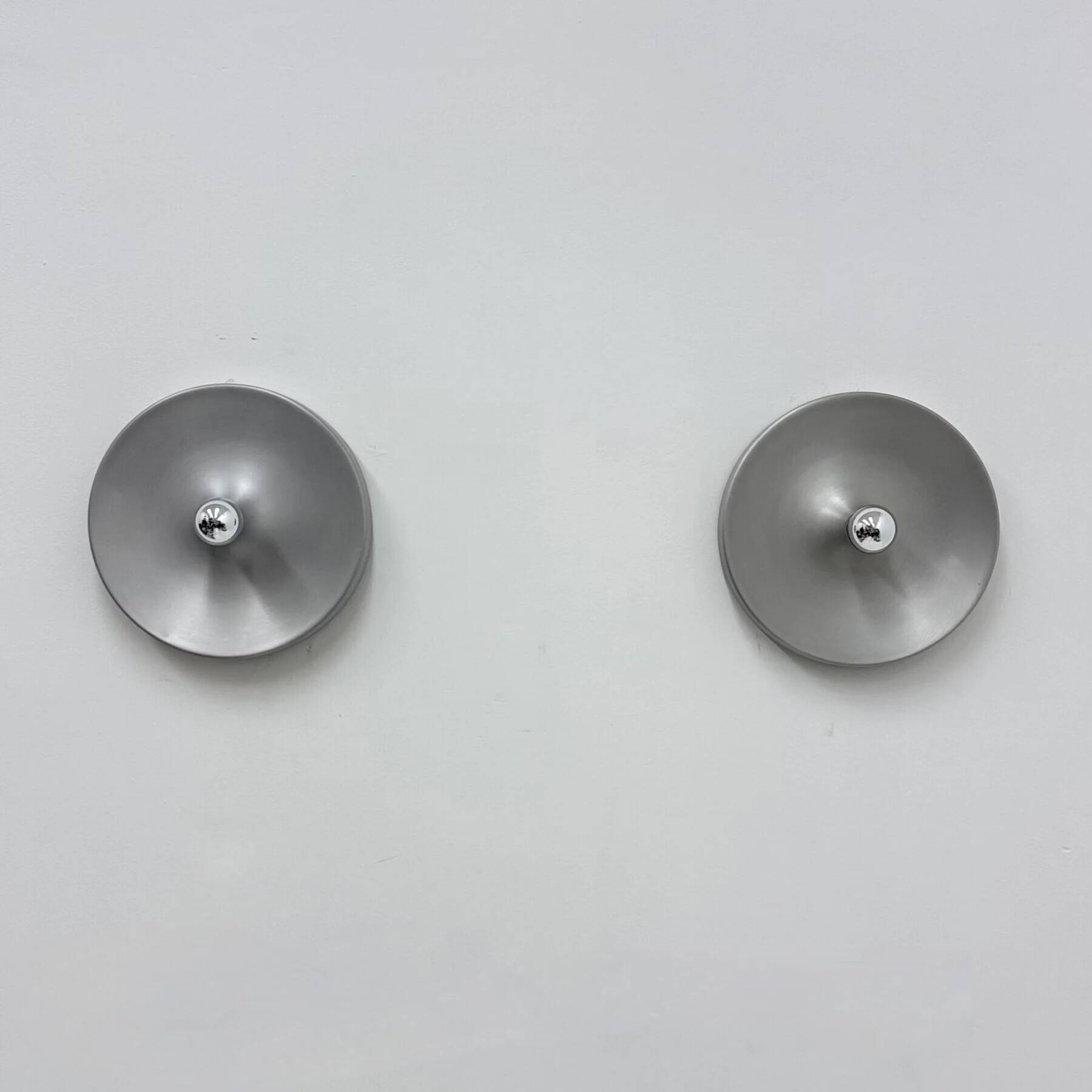 Mid-century design disc lamp, 1970s attributed to Charlotte Perriand for Les Arcs, set of 2