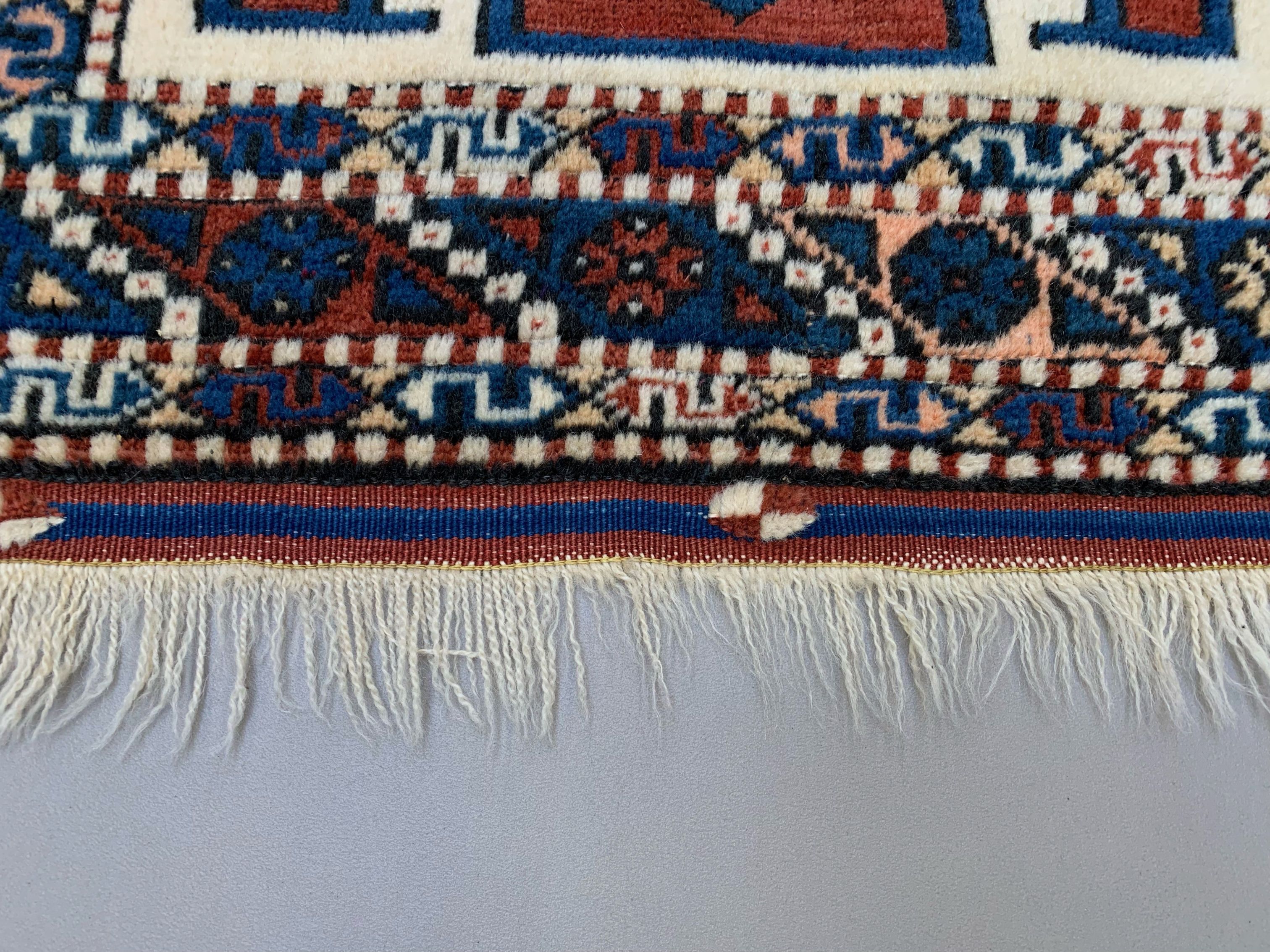 Vintage turkish kazak rug oriental 160x94 cm tribal small carpet, red and blue
