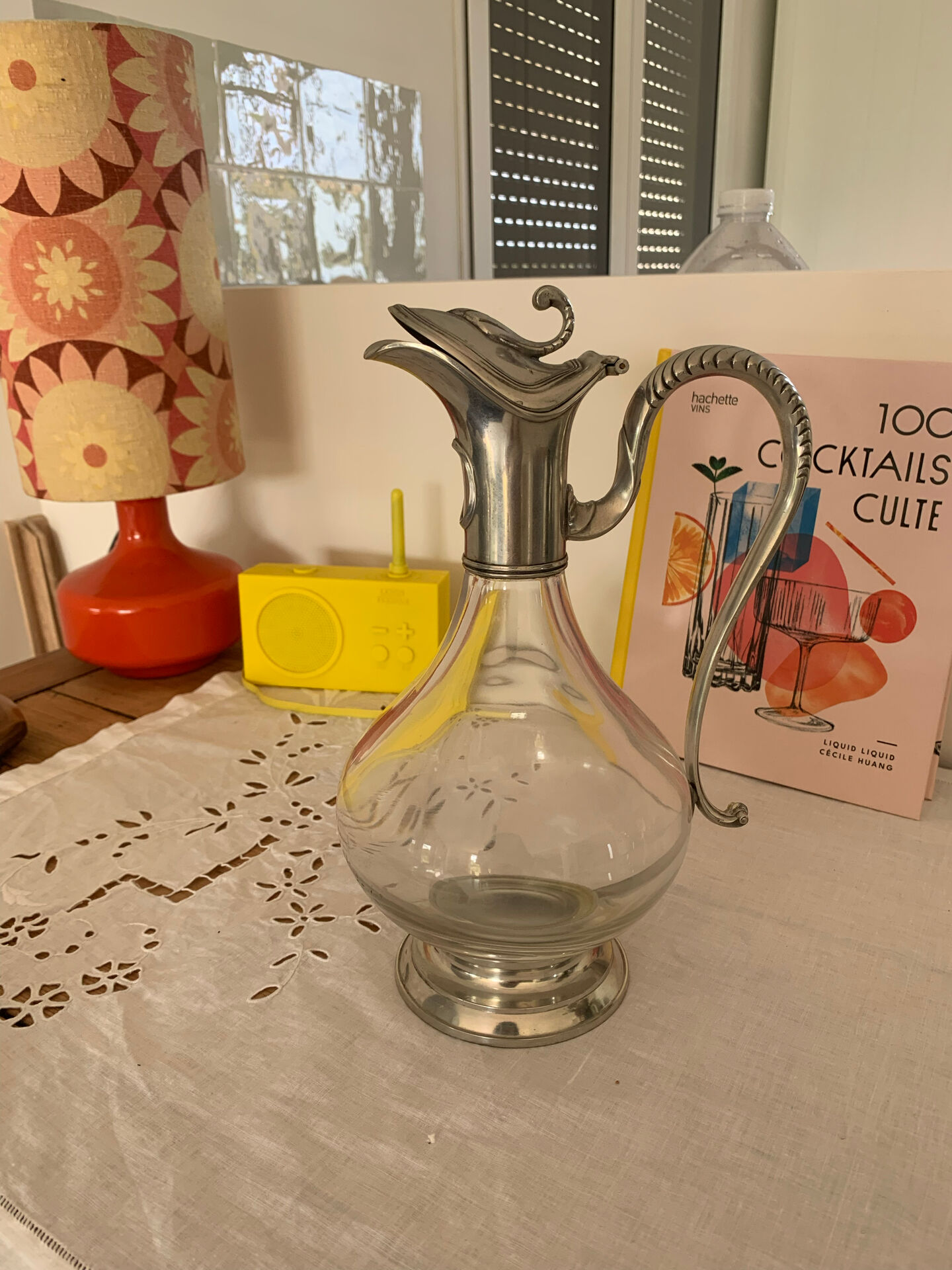 Glass and pewter carafe