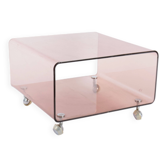 Small coffee table or end table in smoked plexiglass, 1970s