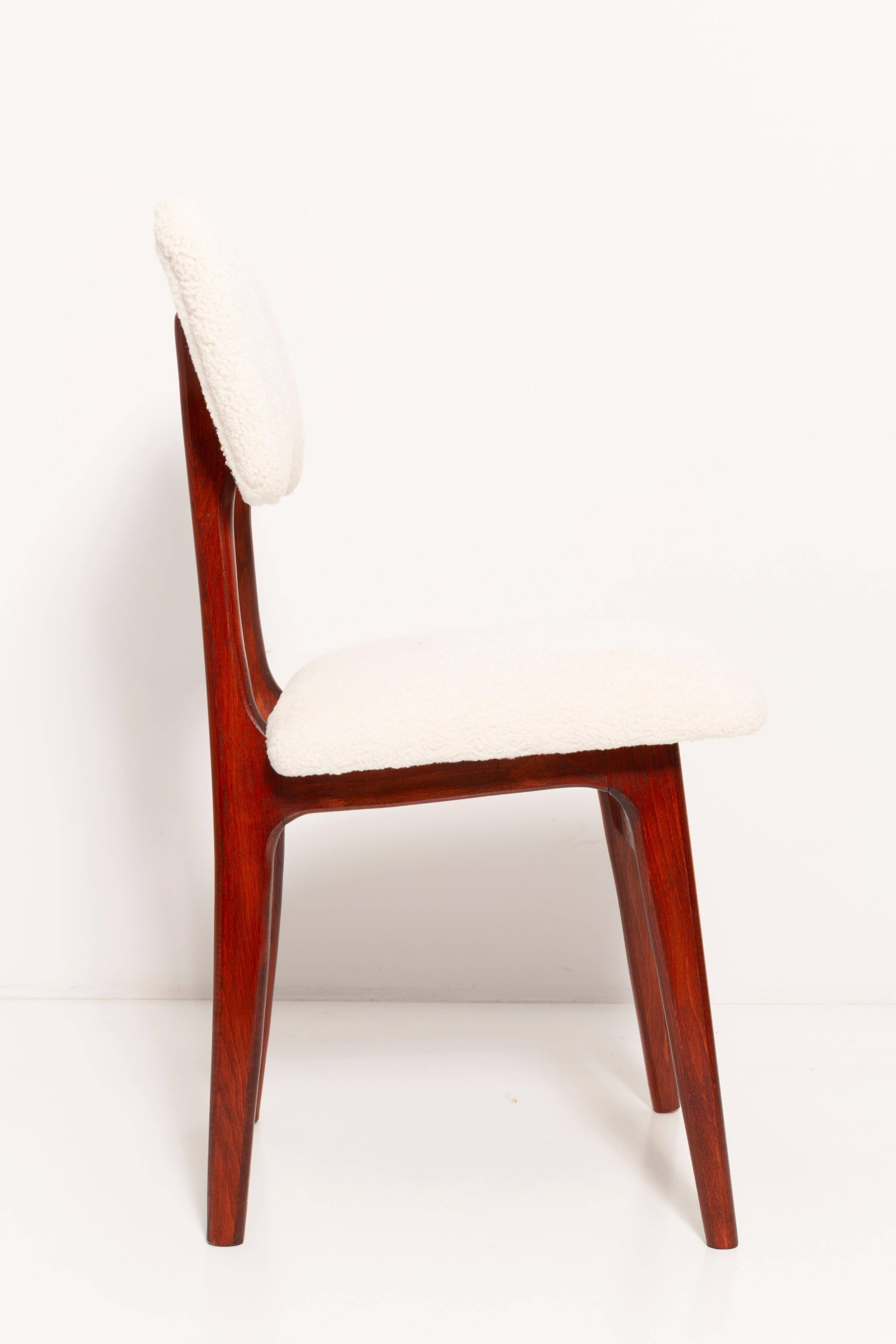 Beech wood armchair in cherry colour with cream boucle fabric - 20th century, Europe, 1960.