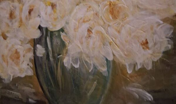 Tableau bouquet fleurs blanches original signé avec son certificat