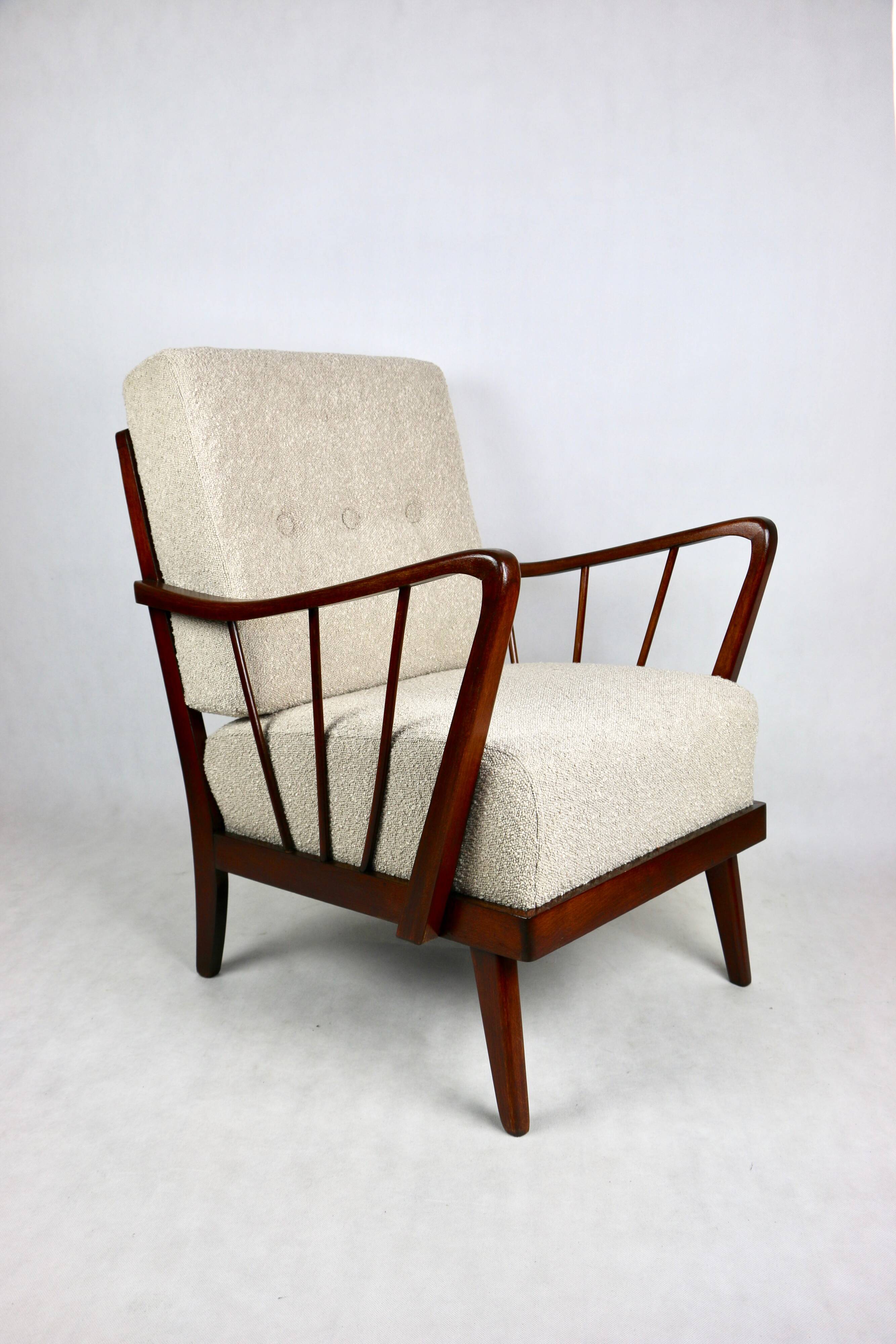 Art Deco Beige Boucle Armchair, 1960s