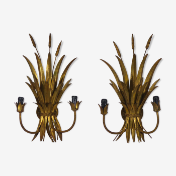 Pair of wall light vintage, Golden sheaves of wheat