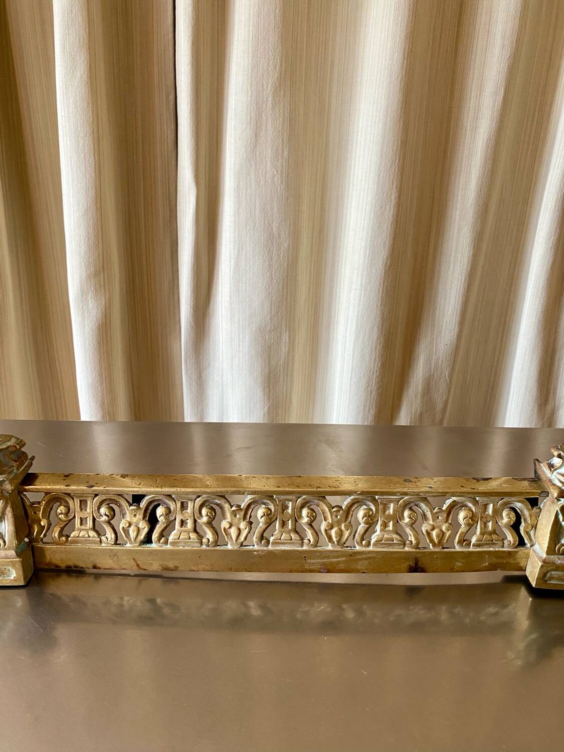 3 gilded bronze fireplace accessories 2 andirons and 1 fire bar