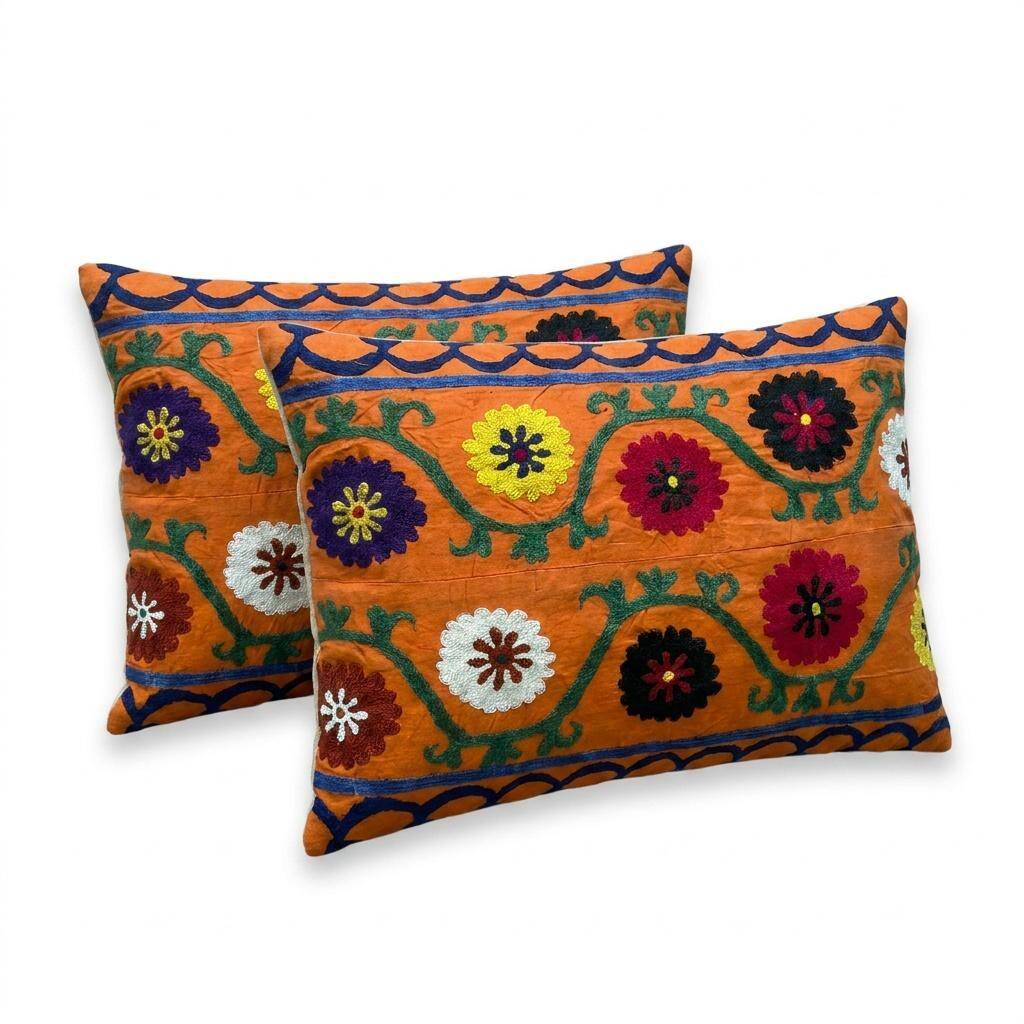 Set of 2 vintage embroidered cushion covers 51x66 cm