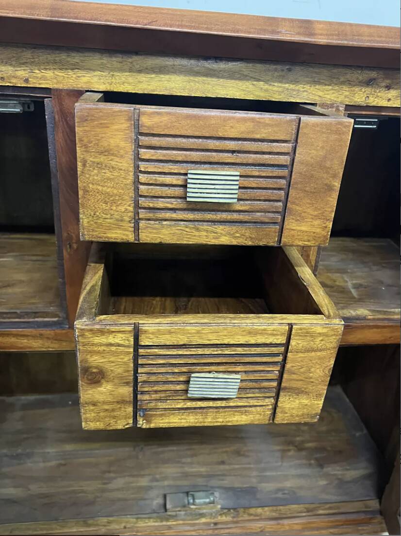 Buffet en bois d'acacia massif 4 portes, 2 tiroirs
