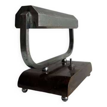 Lampe de bureau art déco moderniste en métal chromé et bois, France 1930